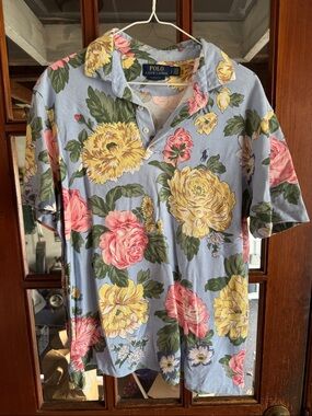Polo by Ralph Lauren Light Blue Floral Polo with Yellow & Pink Blooms